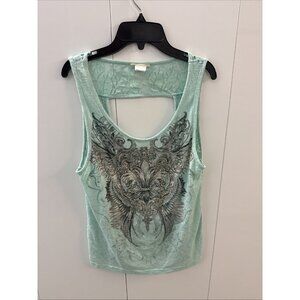 Angels & Diamonds Womens Textured Tank Top Size S Y2K Grunge Wings Fleur-de-lis